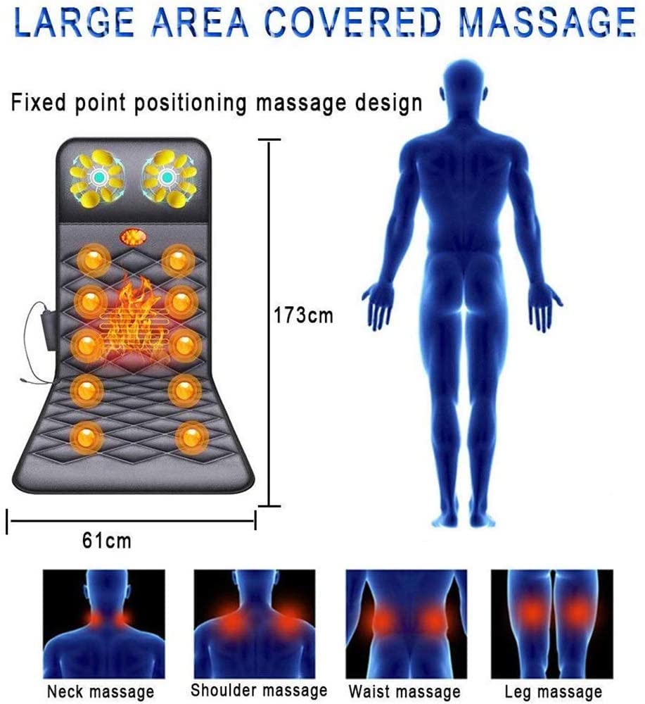 Estera de masaje de cuerpo completo con almohadilla de silla de masaje de espalda con calor Cojín de almohadilla vibratoria de cama calentadora con 10 motores vibratorios Alivia el estrés o la tensión