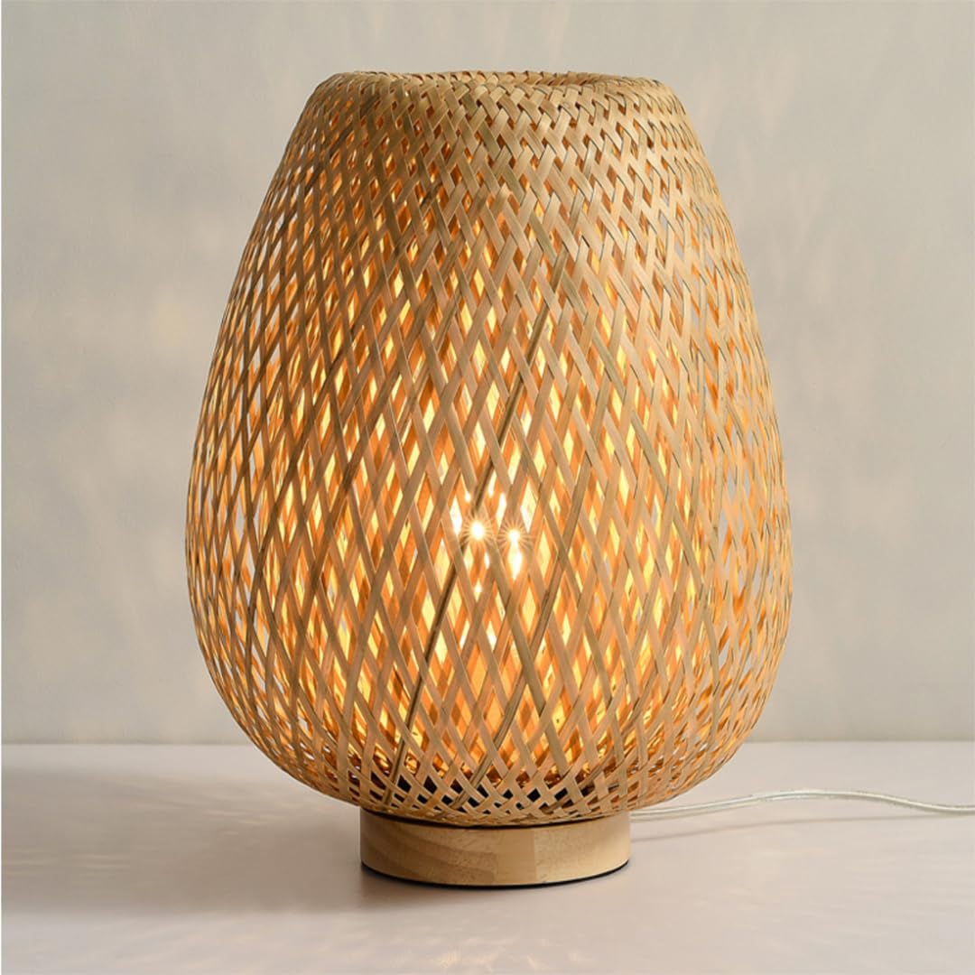 Tischlampe aus Bambusgewebe, Bambus-Lampenschirm, Tischbeleuchtung im Zen-Stil, dekorative Tischbeleuchtung, Nachtlicht für Schlafzimmer und Wohnzimmer