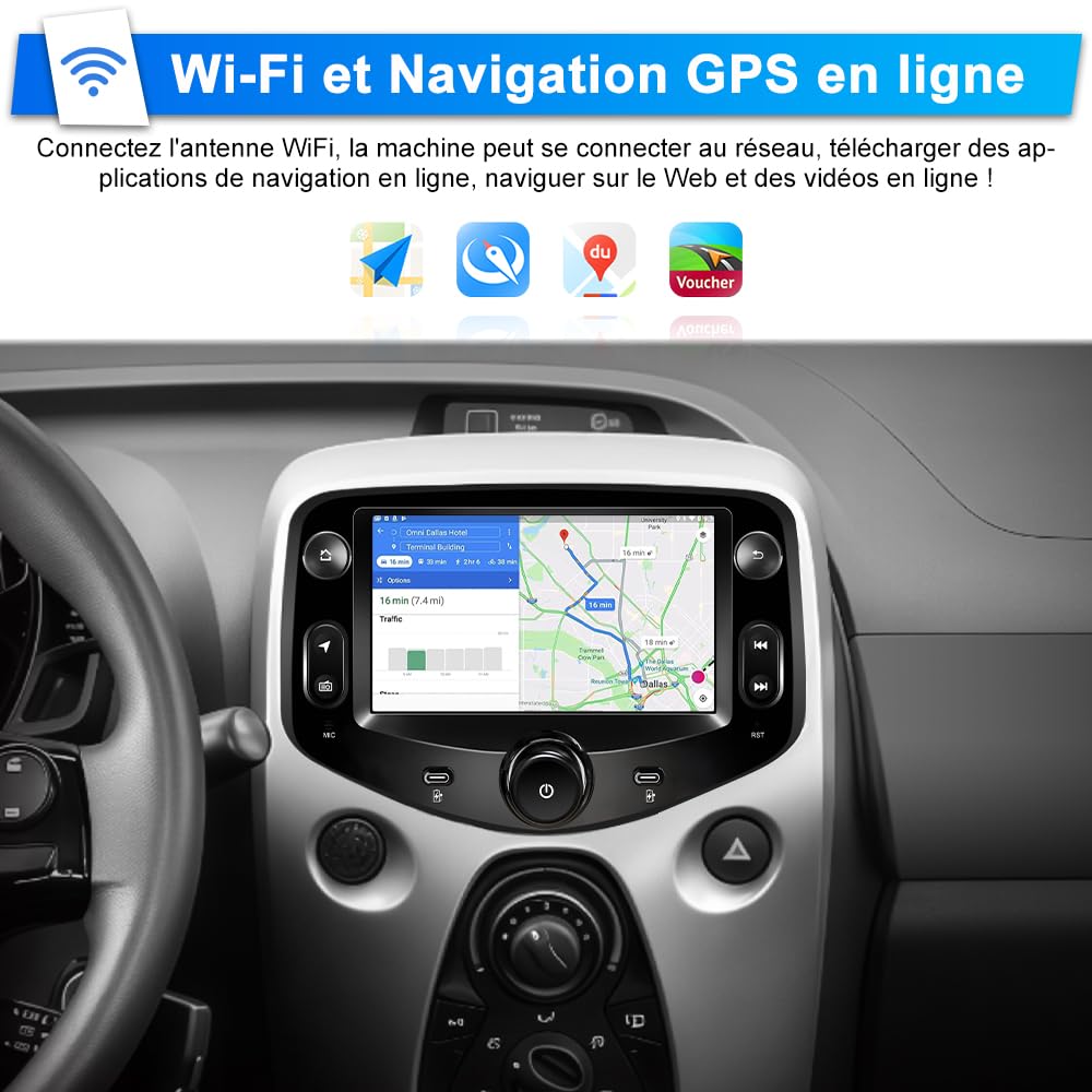 AWESAFE Autoradio Android 15 pour Toyota Aygo/Peugeot 108/ Citroën C1 (2015-2020), Écran 7 Pouces 2Go+64Go, CarPlay & Android Auto, GPS WiFi Bluetooth, Commandes au Volant, Caméra de Recul Incluse