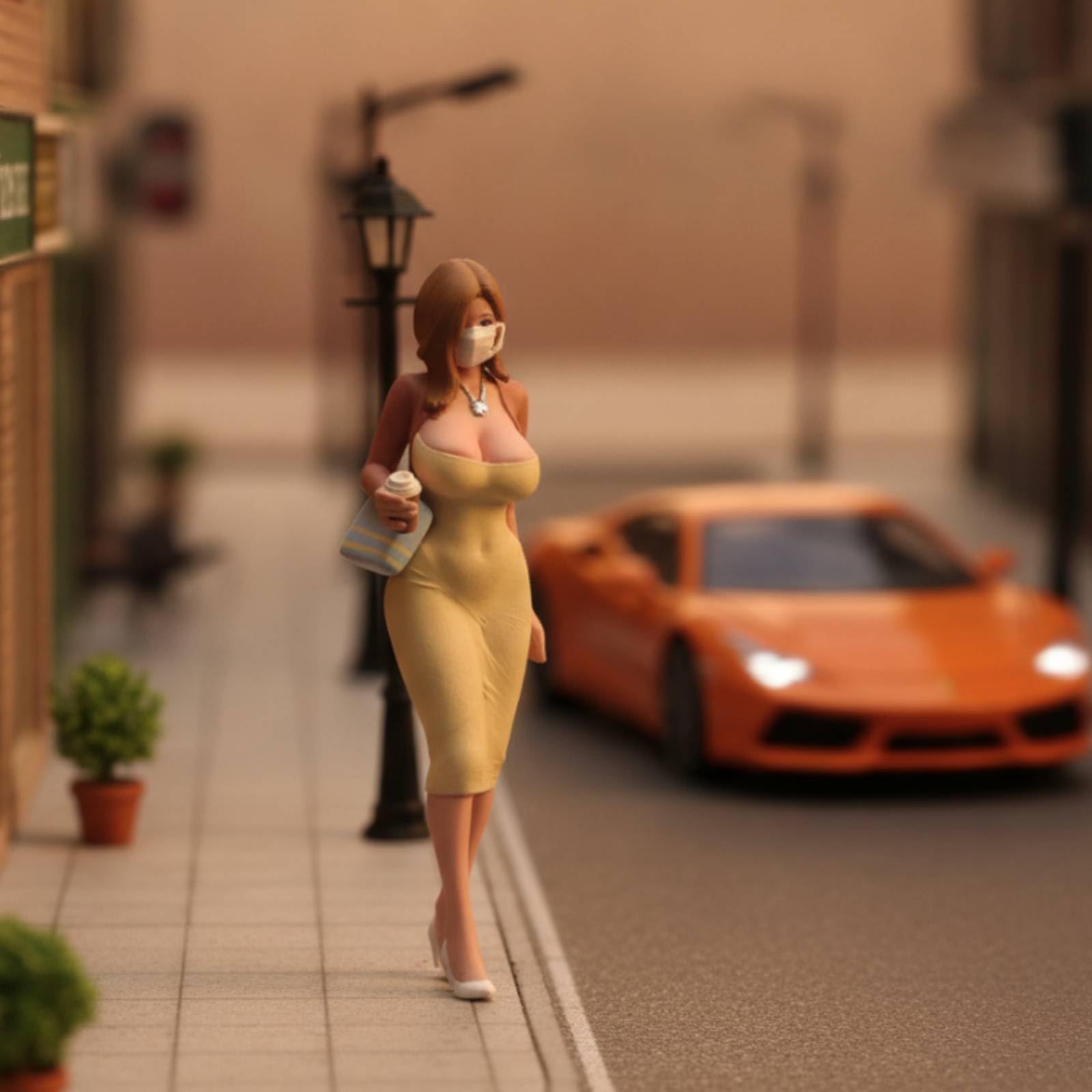 Harilla Miniatura Figura Femenina con Bolso y Elegante sanía en Resina para Escena Café y coración Salón Acuada para Regalo y Exhibición, Style to 1