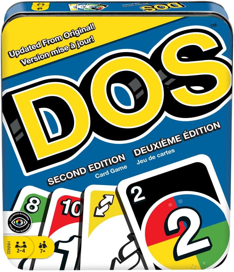 Mattel Games DOS Card Game Second Edition, Family Travel Game with Updated Rules for Kids & Adults in Storage Tin (Amazon Exclusive)
