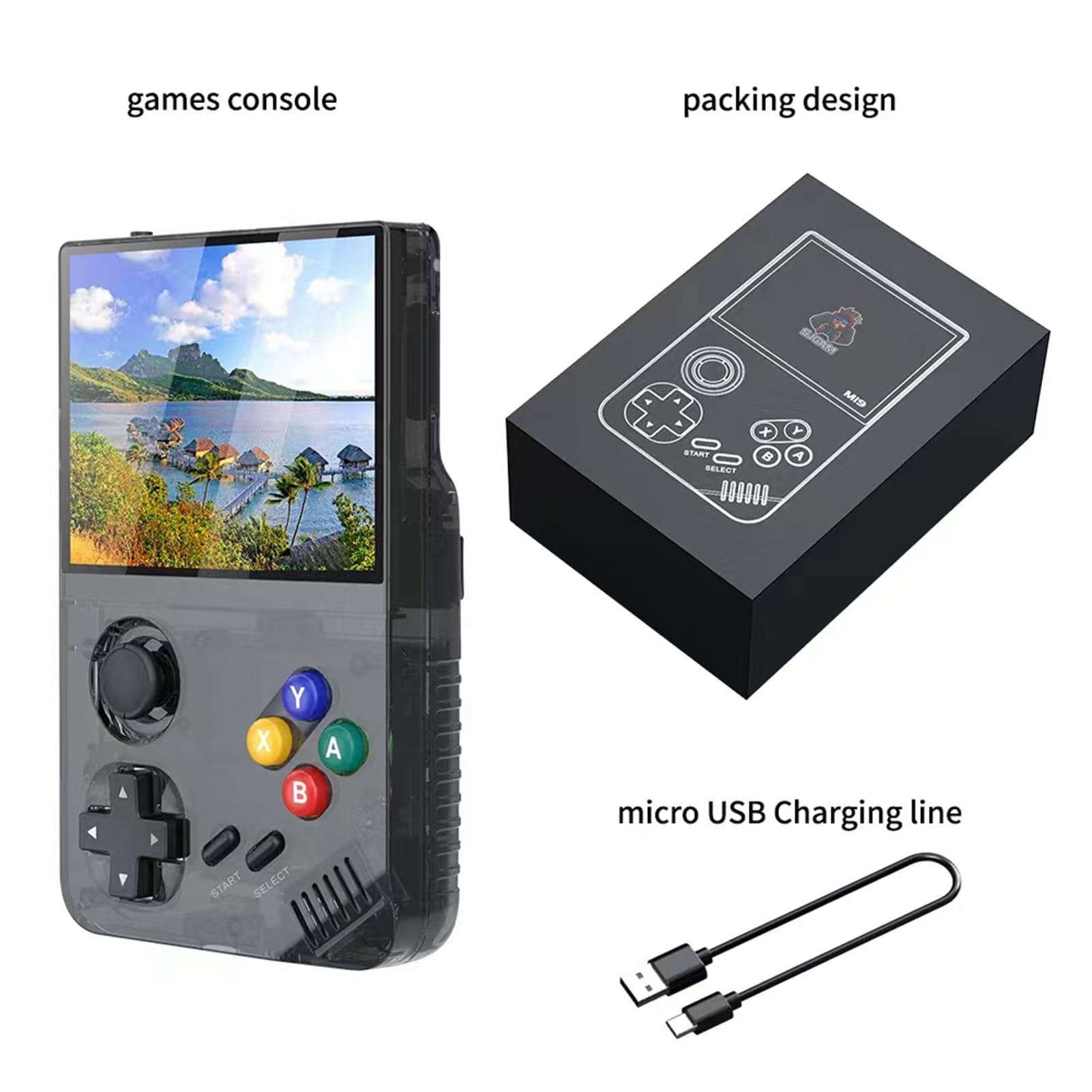 M19 Console di gioco portatile 3 Schermo IPS da 5 pollici Giochi integrati Lettore batteria ricaricabile da 3000 mAh con 25 simulatori classici Doppio slot per schede TF Potere di gioco tascabile