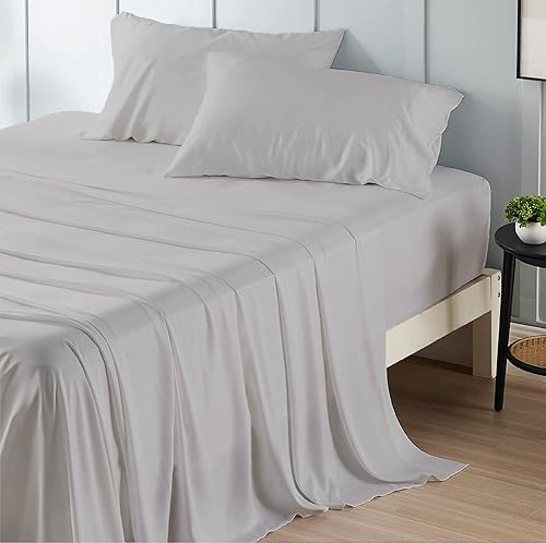 Miniatura 6 de Precious Star Linen Sábana bajera ajustable tamaño King  100% algodón egipcio de fibra larga, tejido satinado fresco y suave, bolsillo profundo de