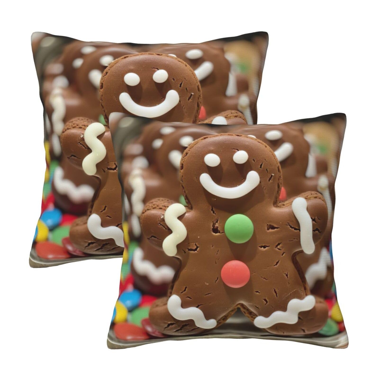 Kfjghhl Gingerbread Man Candy Throw Pillow Covers Decorative Farmhouse Couch Pillow Case 4 Sizes Square Cushion Pillcase