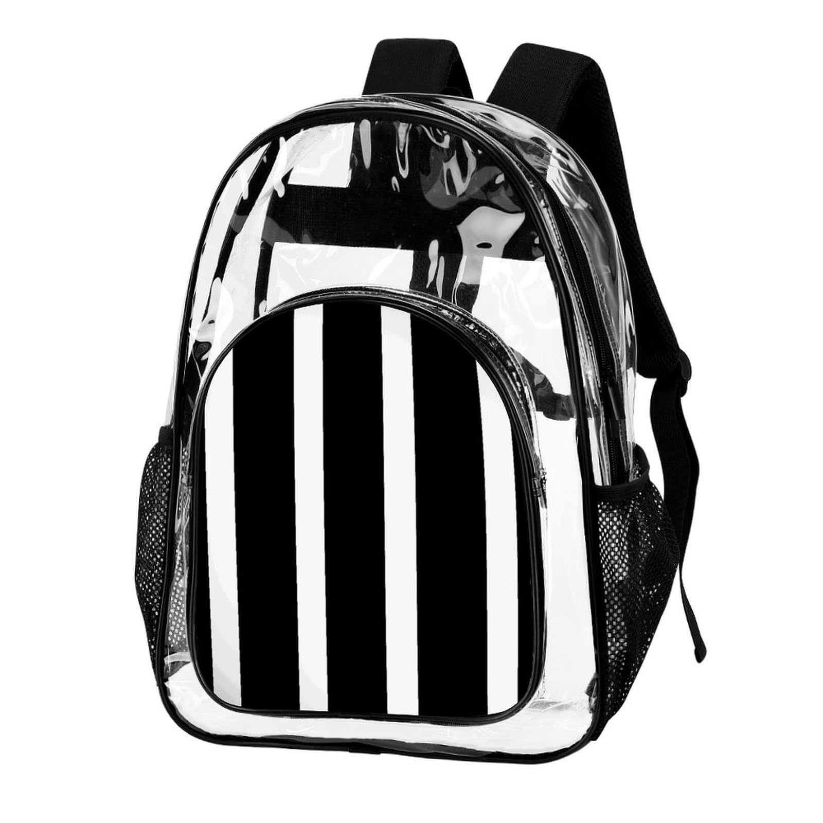 Rucksack, gestreift, transparent, PVC, für Sicherheit, Arbeit, Reisen, Stadion, Schwarz / Weiß