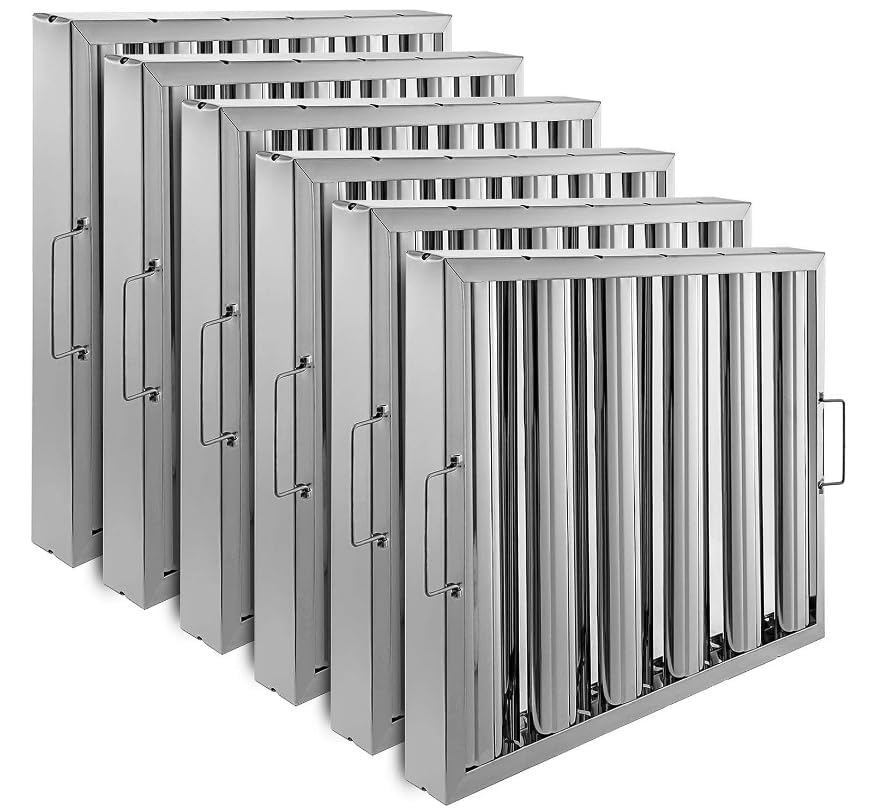 GarveeTech 6-Pack Commercial Hood Filters – 50 x 50 x 5 cm, Grease Baffle Filter Stainless Steel Kitchen Extraction Hood, for Kitchen & Restaurant Exhaust Hood Systems – Silver