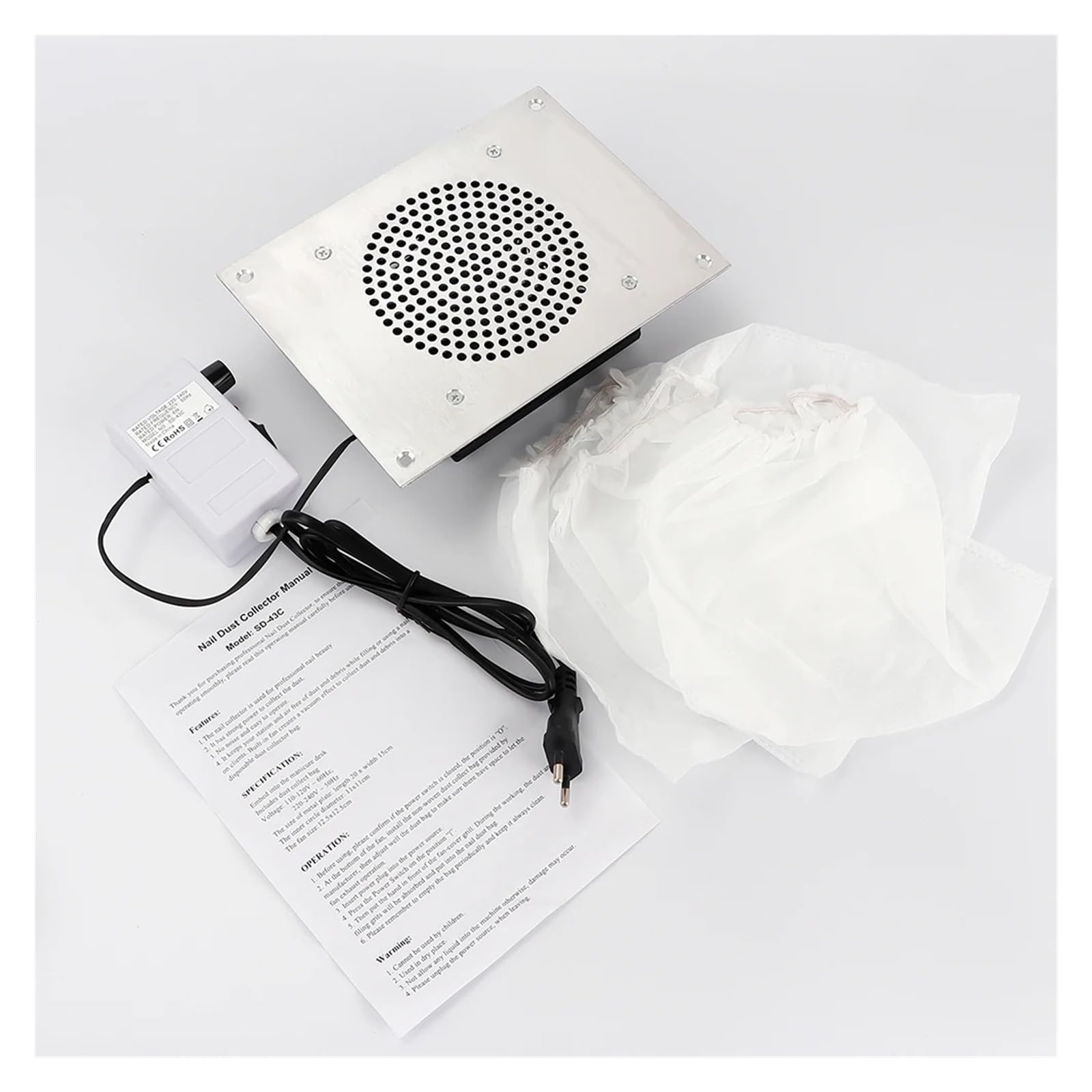 4500 giri/min Collettore di polveri for unghie Desktop integrato nella macchina la aspirazione Aspirapolvere 3 Borsa raccolta for aspirapolvere for nail art Per il soggiorno o a casa(Noir)