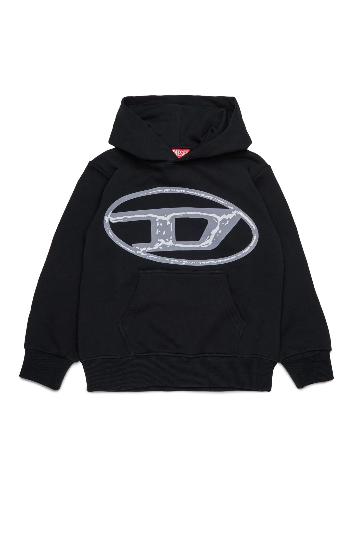 Diesel Felpa con Cappuccio Nera per Donna, Ragazzi e Bambini con Maxi Logo Oval D