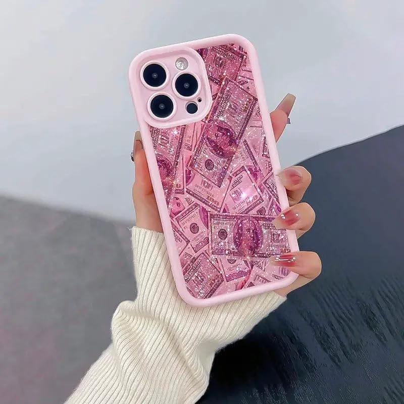 Image of COVERLY Cute Money Dollar Back Case Cover for iPhone 12 Pro | Hot Pastel Pink Glittery Banknote Design | Camera Lens Protection | Soft TPU Silicone Aesthetic Cover for Girls & Women (Pink, Shockproof)