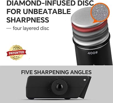 XUDAKAIXIN Rolling Knife Sharpener - Multi-Angle Luxury Sharpening Kit with Extra Replacement Head (Upgraded Model). Ideal Gift for Men, Christmas, Father's Day (Black)