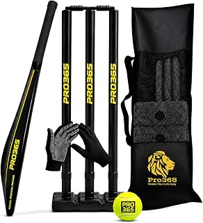 PRO365 Full Big Size Complete Cricket Kit – Full Length Bat, Premium Ball, Stumps with Stand, Gloves & Carry Bag | Premium Outdoor & Indoor Cricket Set