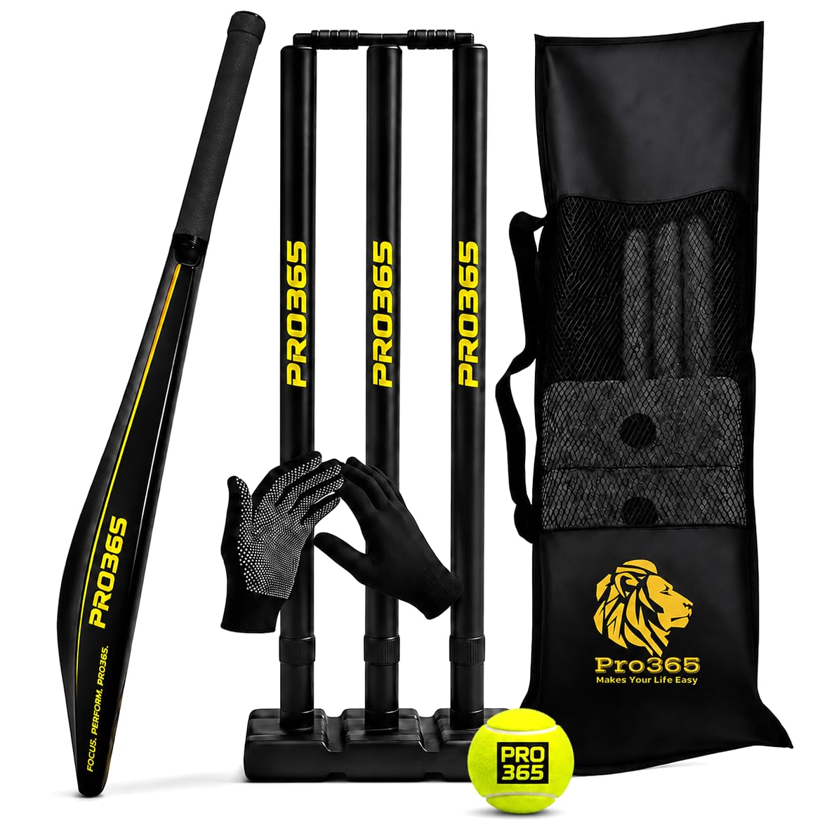 PRO365 Complete Cricket Kit for Kids & Adults – Tennis Ball Bat, Plastic Stumps with Stand, Gloves, Ball & Carry Bag | Lightweight Outdoor & Indoor Cricket Set-image-41