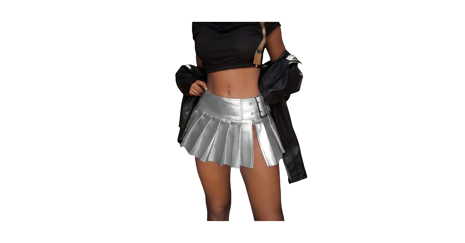 Amazon.com: ZDNPX Women's Metallic Slit Side Low Waist