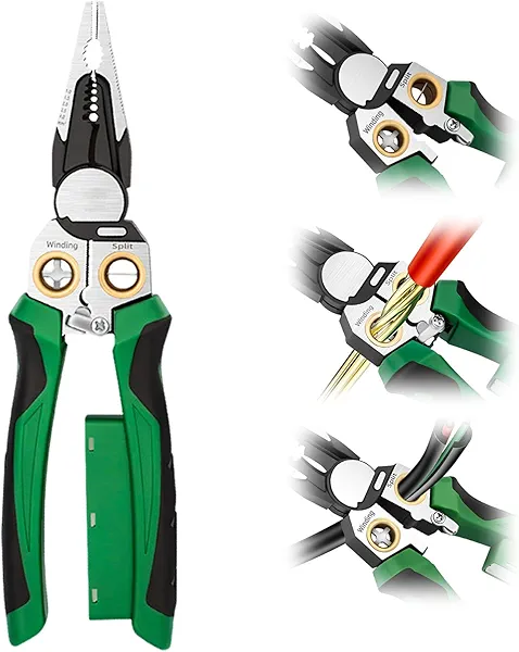 8 in 1 Wire Stripping Pliers, 2025 8 in 1 Electrician Pliers with Voltage Tester, Wire Stripper for Cutting and Pulling Wires Cable Scissors, Voltage Tester (1)