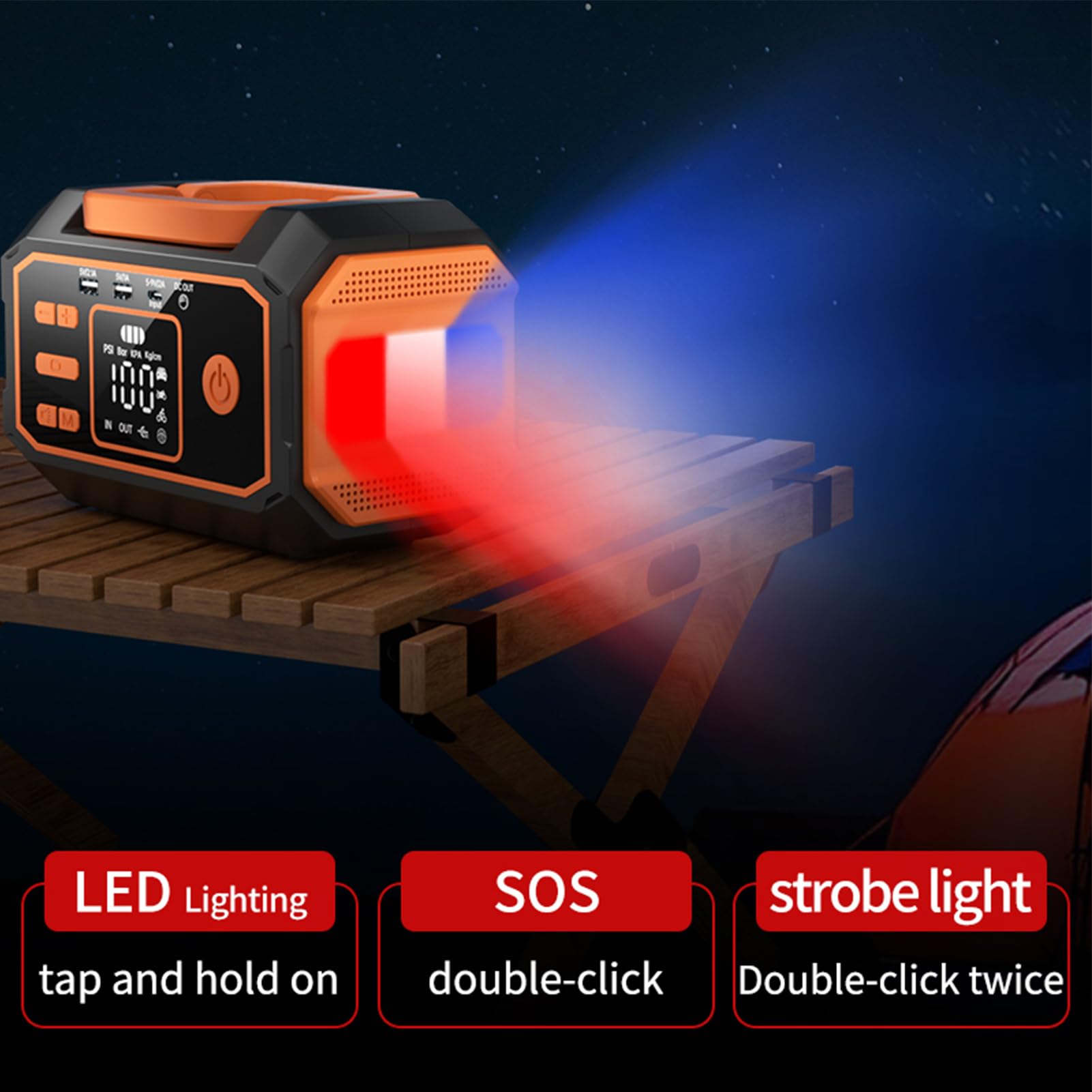 FTVOGUE Arrancador Portátil de BateríA, Compresor de Aire 10000 MAh 600 A Pico, for Arranque de Emergencia y Inflado (Orange)
