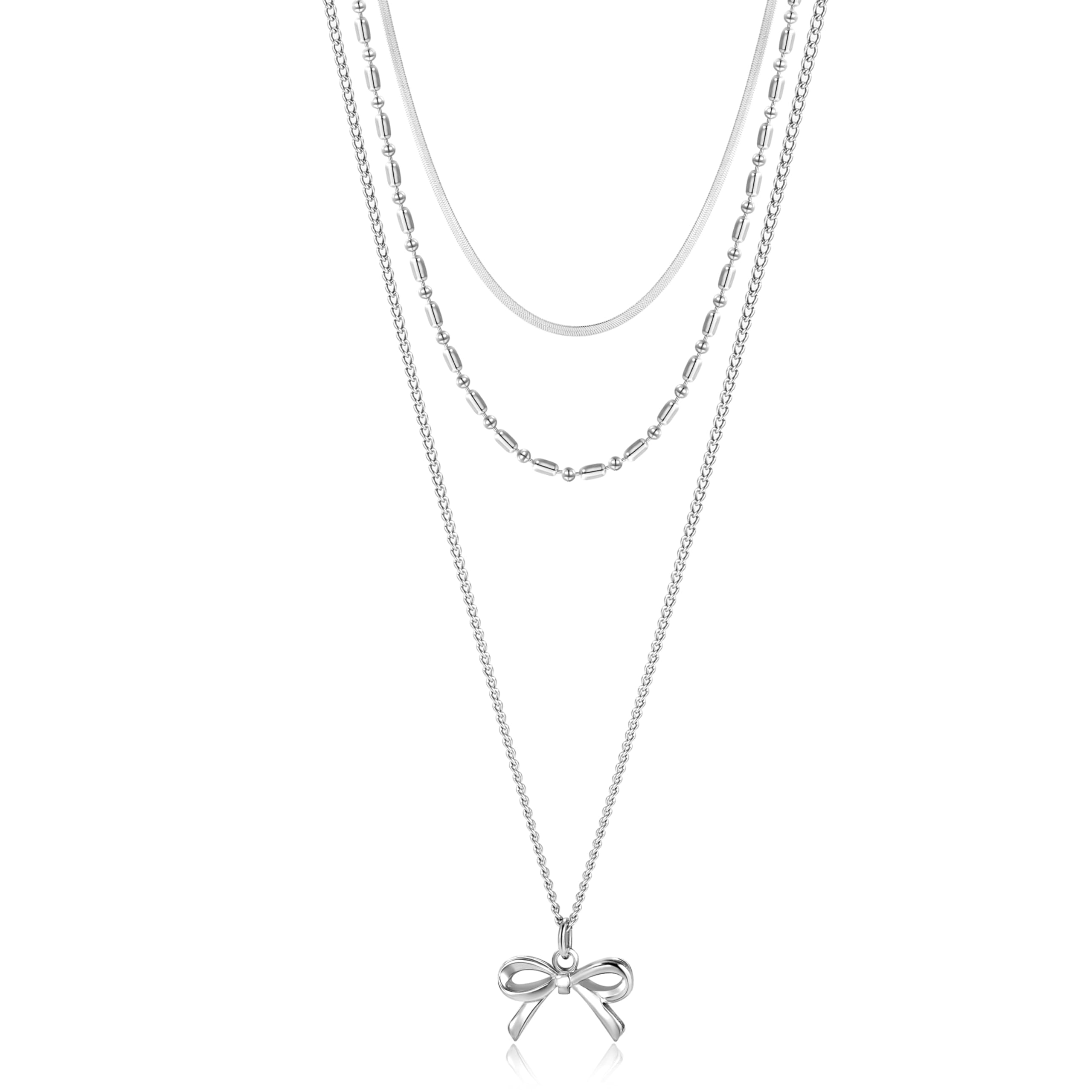 Joya Love Bow Pendant Necklaces For Women Gold Layered Stack Dainty Waterproof No Tarnish Stackable Stylish Sophisticated Womens Necklaces