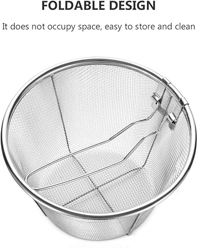 Miniatura 6 de YARNOW Cesta redonda de alambre para freír Cesta redonda plateada de acero inoxidable Colador de freír Cesta plegable para alimentos fritos, 7.1 in