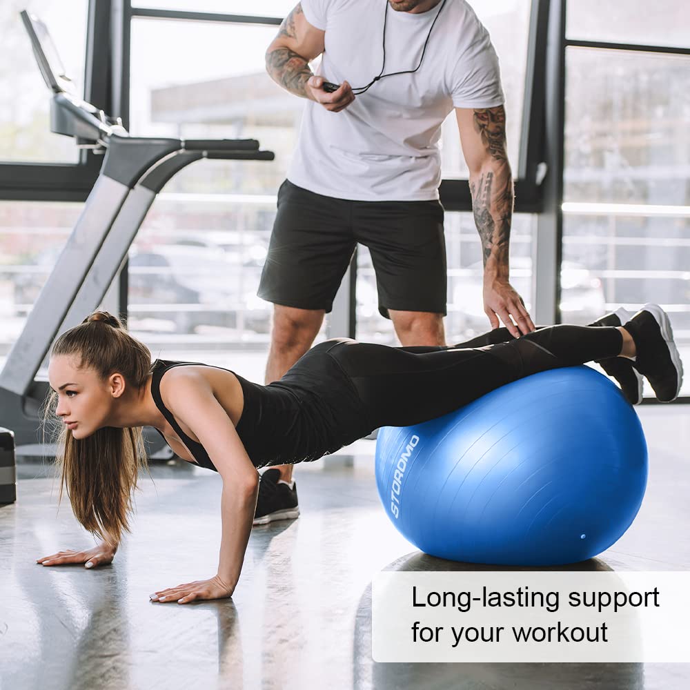 STOROMO Gym Exercise Anti Burst Exercise Ball with Foot Pump for Workout Yoga Ball for Women and Men Swiss for Balance Stability Training, Birthing Ball for Pregnancy, Fitness (65cm) (Blue)