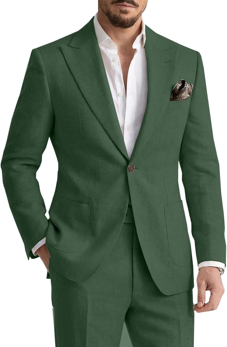 Men's 2 Pieces Linen Suits Casual Lightweight Summer Beach Groom Wedding Suit Linen Blazer Pants Set