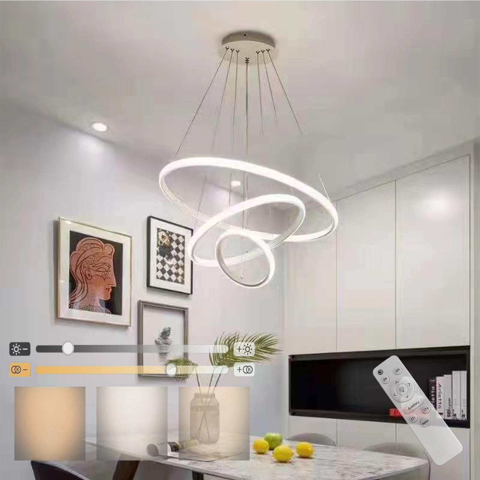 Plafonnier rond télécommandé : lustre moderne à hauteur réglable