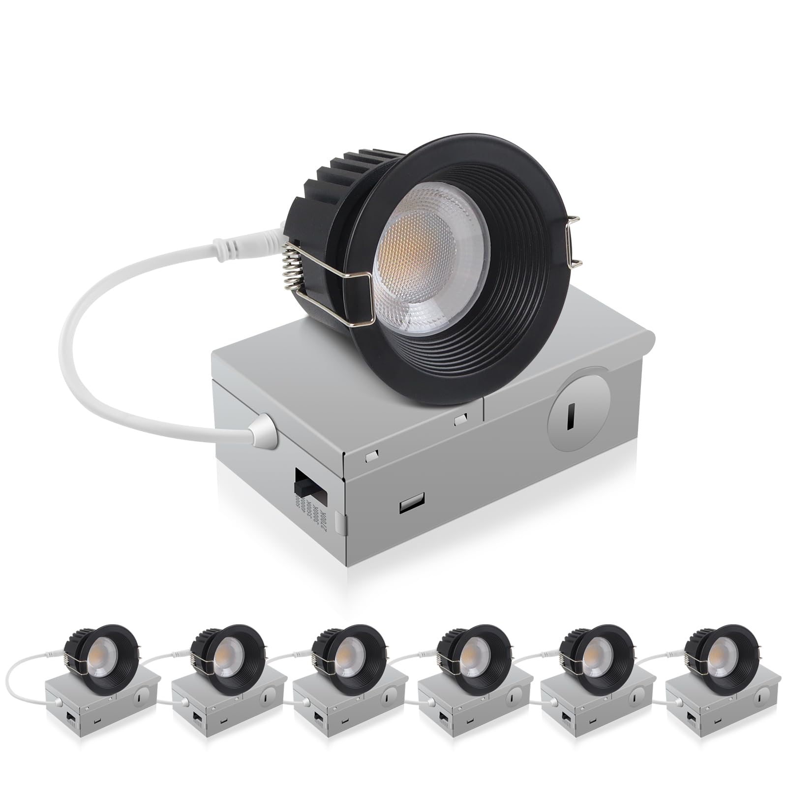 Photo 1 of Adetu 6 Pack 3 Inch Black 5CCT Anti-Glare LED Downlight, Recessed Light