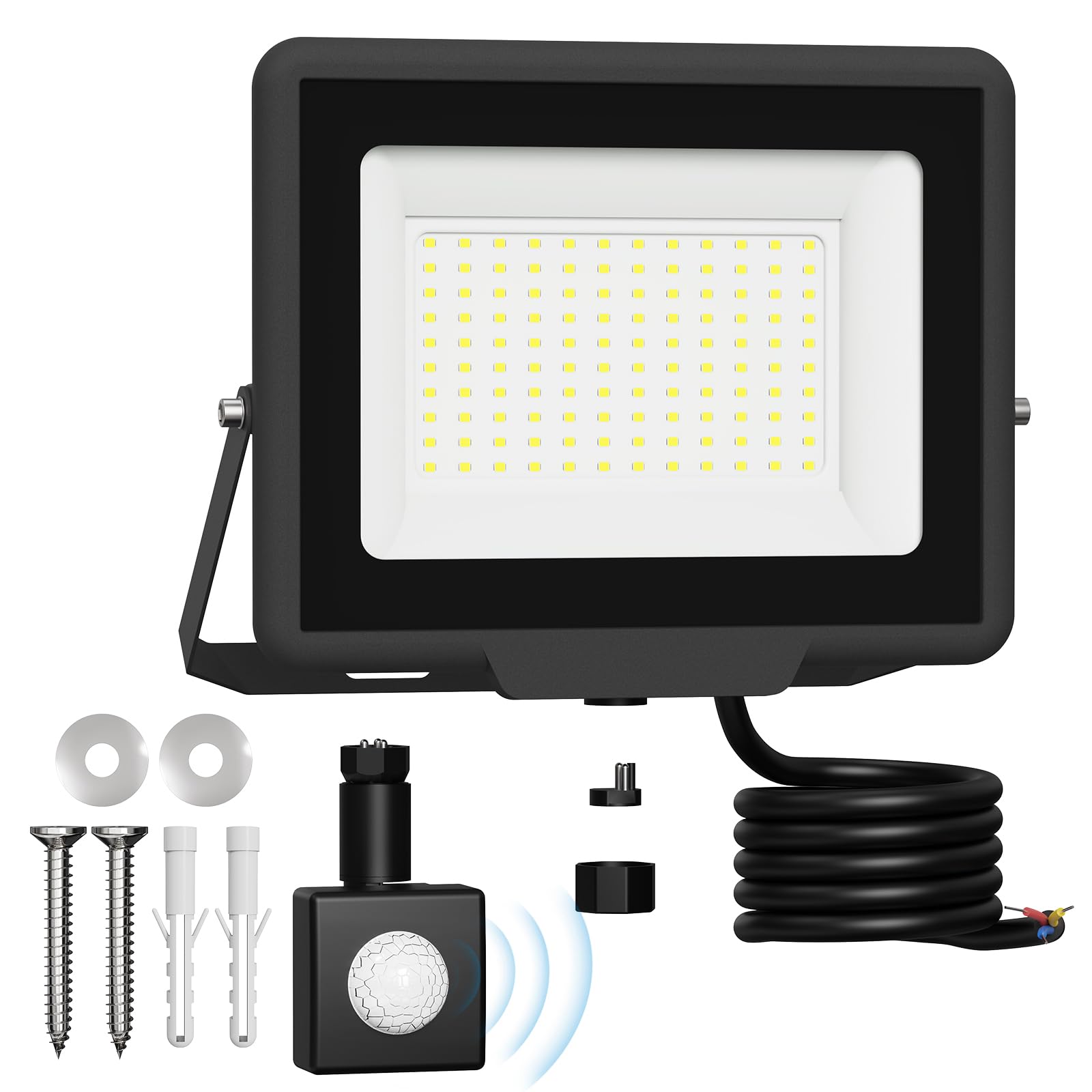 Probapro 100W LED Strahler mit Bewegungsmelder Außen, IP65 Wasserdicht, 6500K Kaltweiß, Abnehmbarer Sensor – Superhelle Flutlicht für Garten, Garage, Hof und Wand