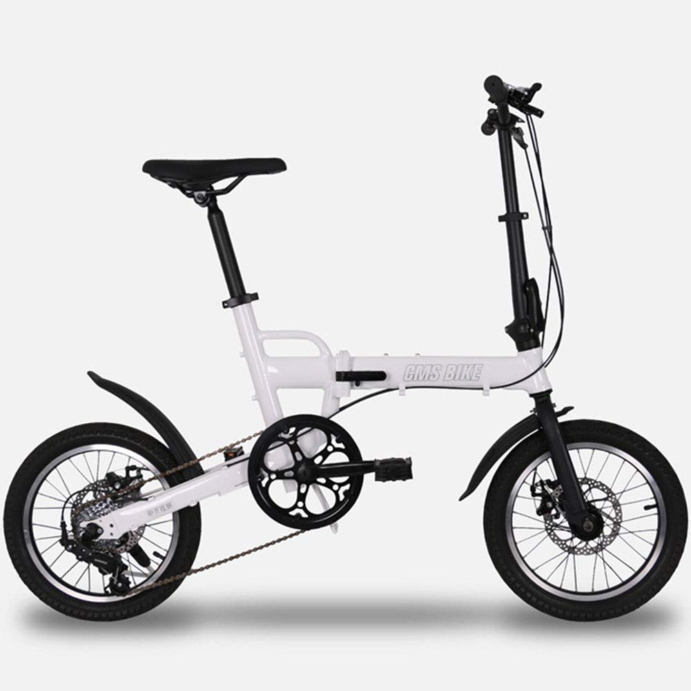FHKBB 16-Inch Folding Speed Bicycle - Aluminum Alloy Ultra Light Folding Bicycle - Variable Speed Folding Bicycle Adult Student Travel Bicycle,Red (Color : White)