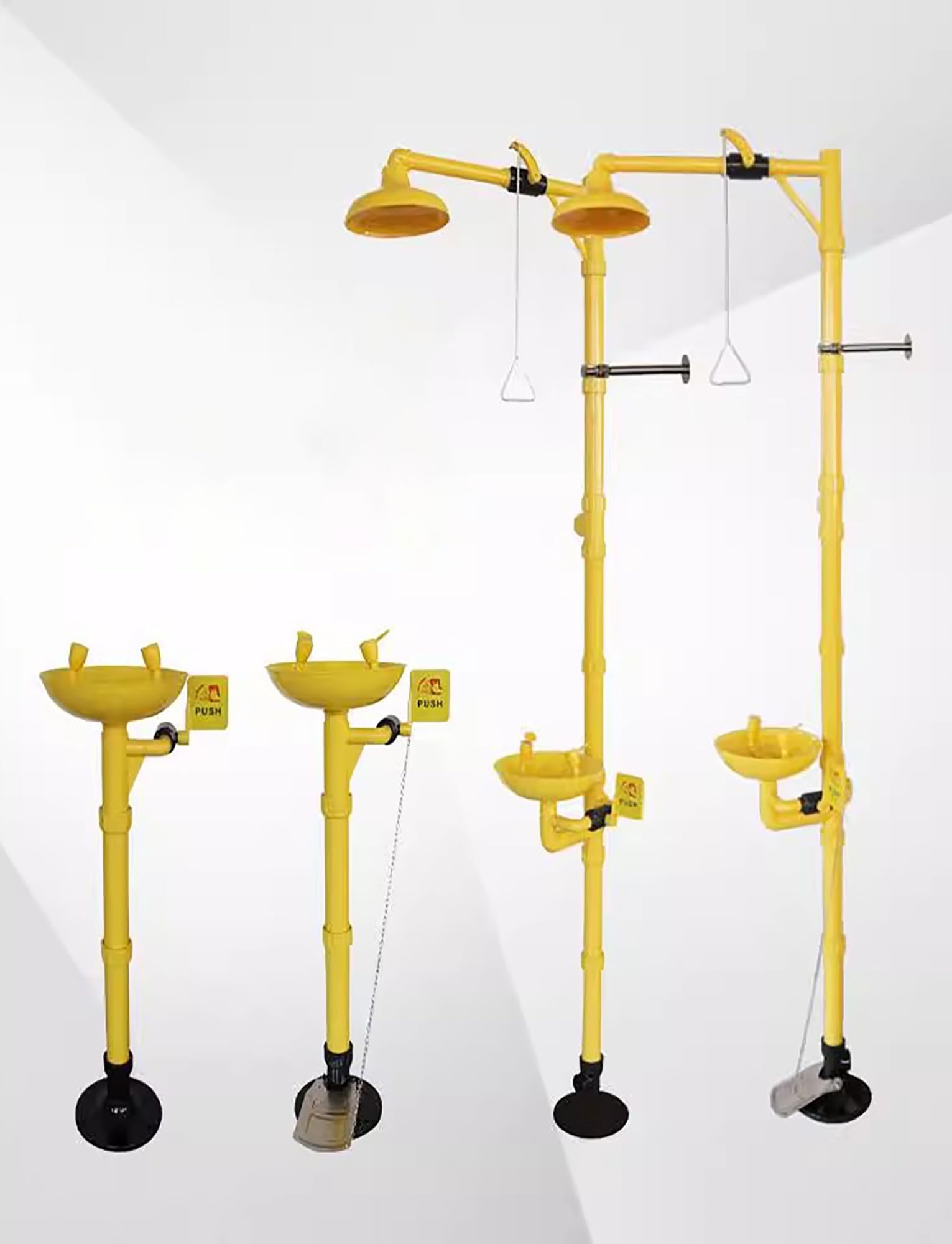 Estación lavaojos de Seguridad, Ducha de Emergencia, estación lavaojos de Emergencia de ABS, estación lavaojos de plomería con Doble rociador y Cabezal de Ducha (Tipo Vertical, Modelo básico)