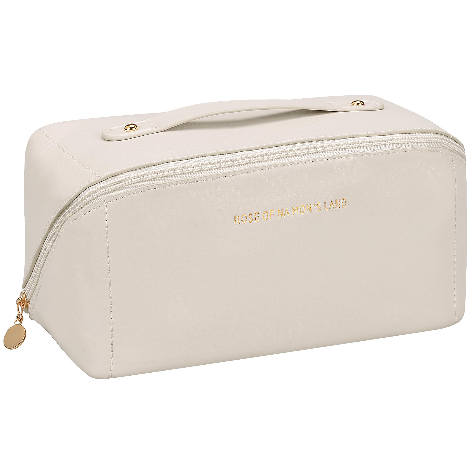 LoQuick Neceser de Viaje de Gran Capacidad,Bolsa de PU de Primera Calidad,Neceser Impermeable para Maquillaje,Bolsa de viaje portátil multifuncional,Neceser con asa y Cremallera (Blanco)