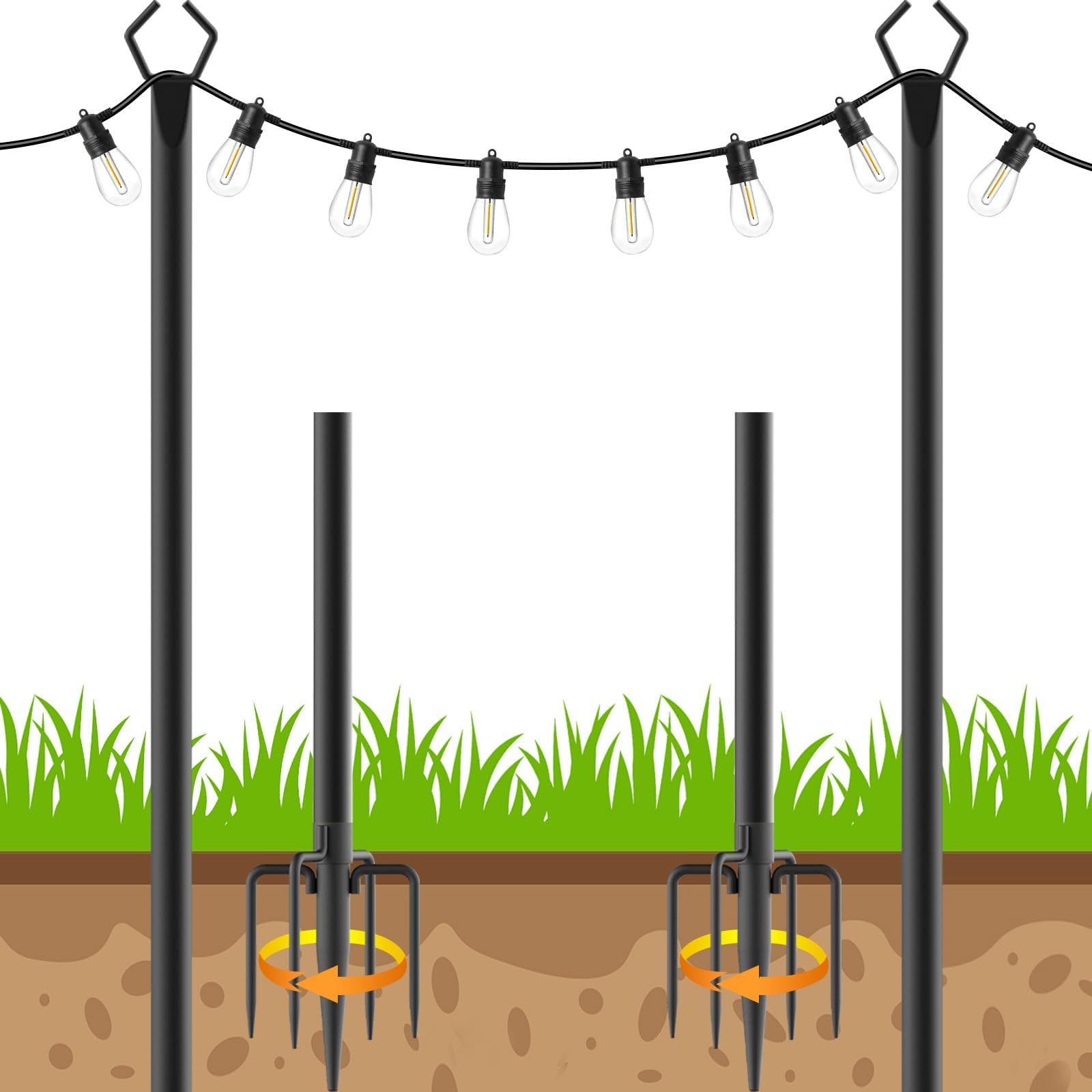 2 Pack 10 FT String Light Poles,Metal with Fork Lights Poles for Outdoor String Light, Rustproof Heavy Duty for Outside Garden,Patio,Wedding,Backyard,Deck,Party