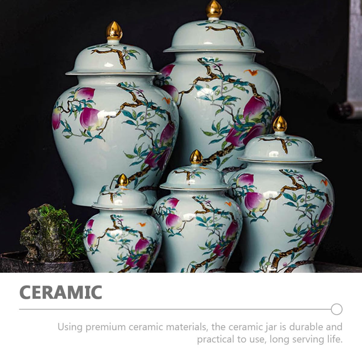 Housoutil Tarro de Cerámica para Té y Arroz Tapa Hermética, Almacenamiento Multifunción de 500 Ml para Decoración de Mesa y Uso en Cocina