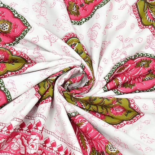 Image of BLOCKS OF INDIA 100% Cotton Dohar King Size Reversible Hand Block Printed Malmal Summer Dohar /Blanket (Pink Rose)-300 TC