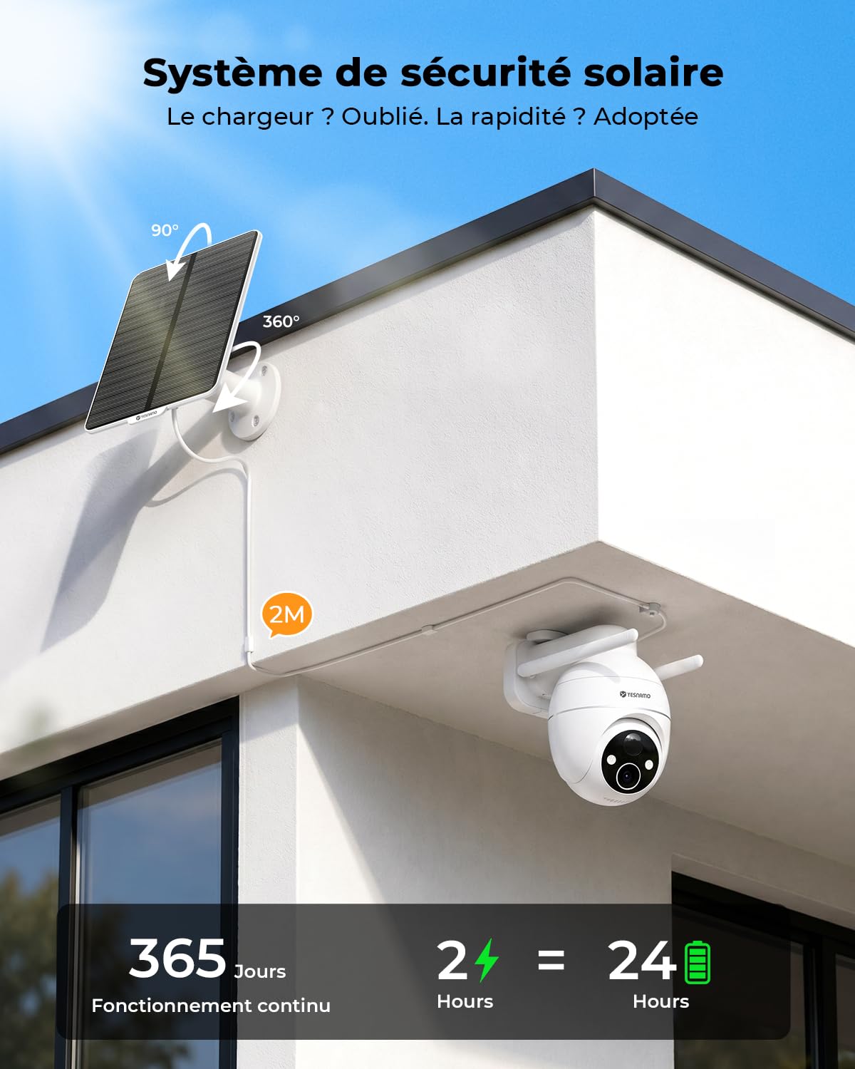 2K Camera Surveillance WiFi Exterieure sans Fil, Énergie Solaire et 360° PTZ, Caméra Solaire Batterie 2,4 G, Double Antenne Vision Nocturne Couleur, Détection PIR Audio Bidirectionnel Blanc