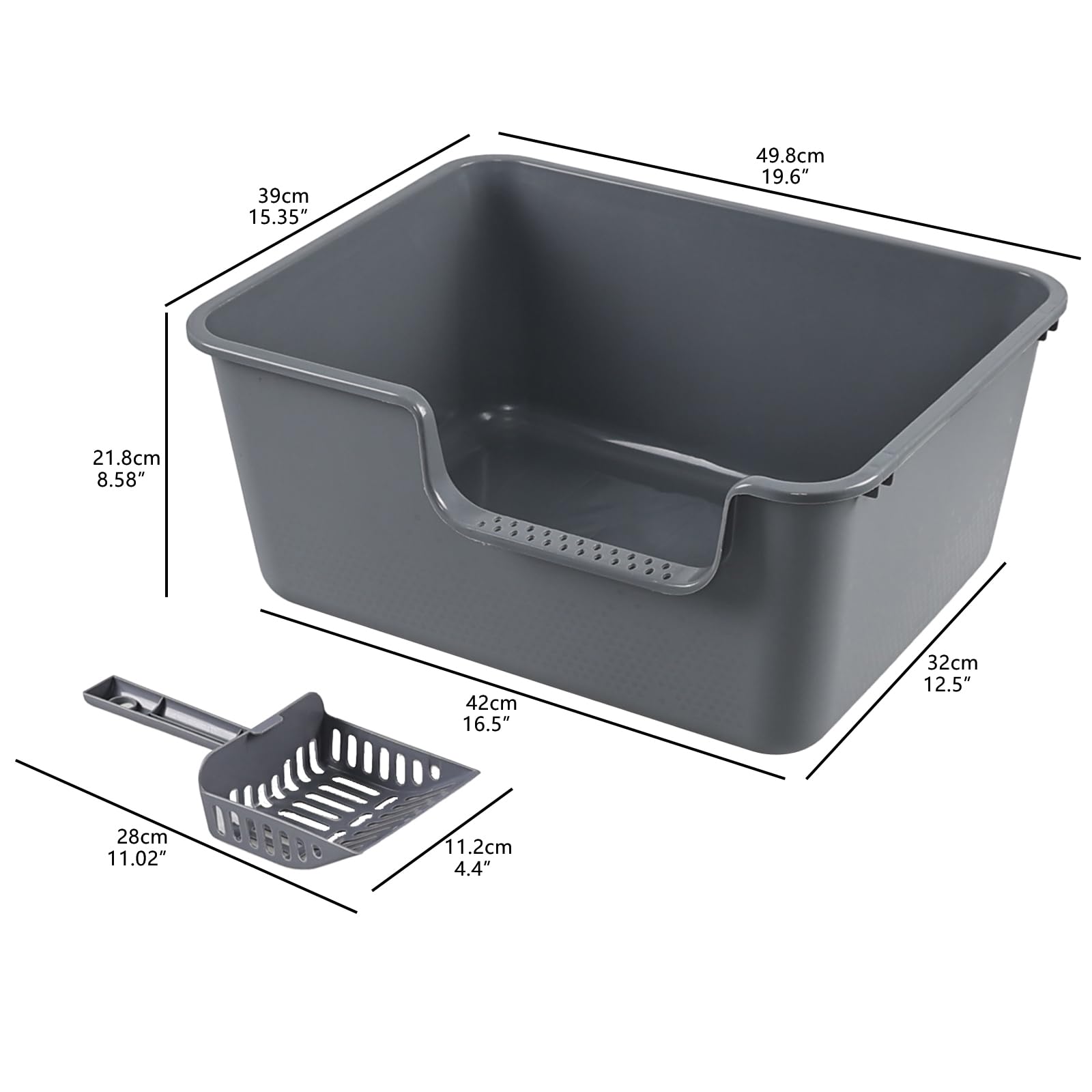 Tyminin 4 Packs Plastic Anti-Splashing Kitty Litter Box, Cat Litter Box High Sides, Grey