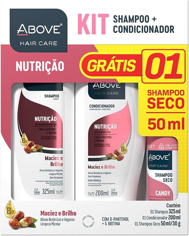 Above Kit com Shampoo Nutrição 325 ml + Condicionador Nutrição 200 ml + Shampoo a Seco 50 ml