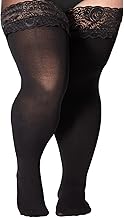 Moon Wood Bas Autofixants Femme Grande Taille 55 DEN Élastique Bas Nylon Translucides avec Dentelle Sexy Bottoms Plus Size