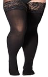 Moon Wood Plus Size Lace Top Silicone Stay-Up Thigh High Stockings for Women Sexy Semi Sheer Hosiery for Party