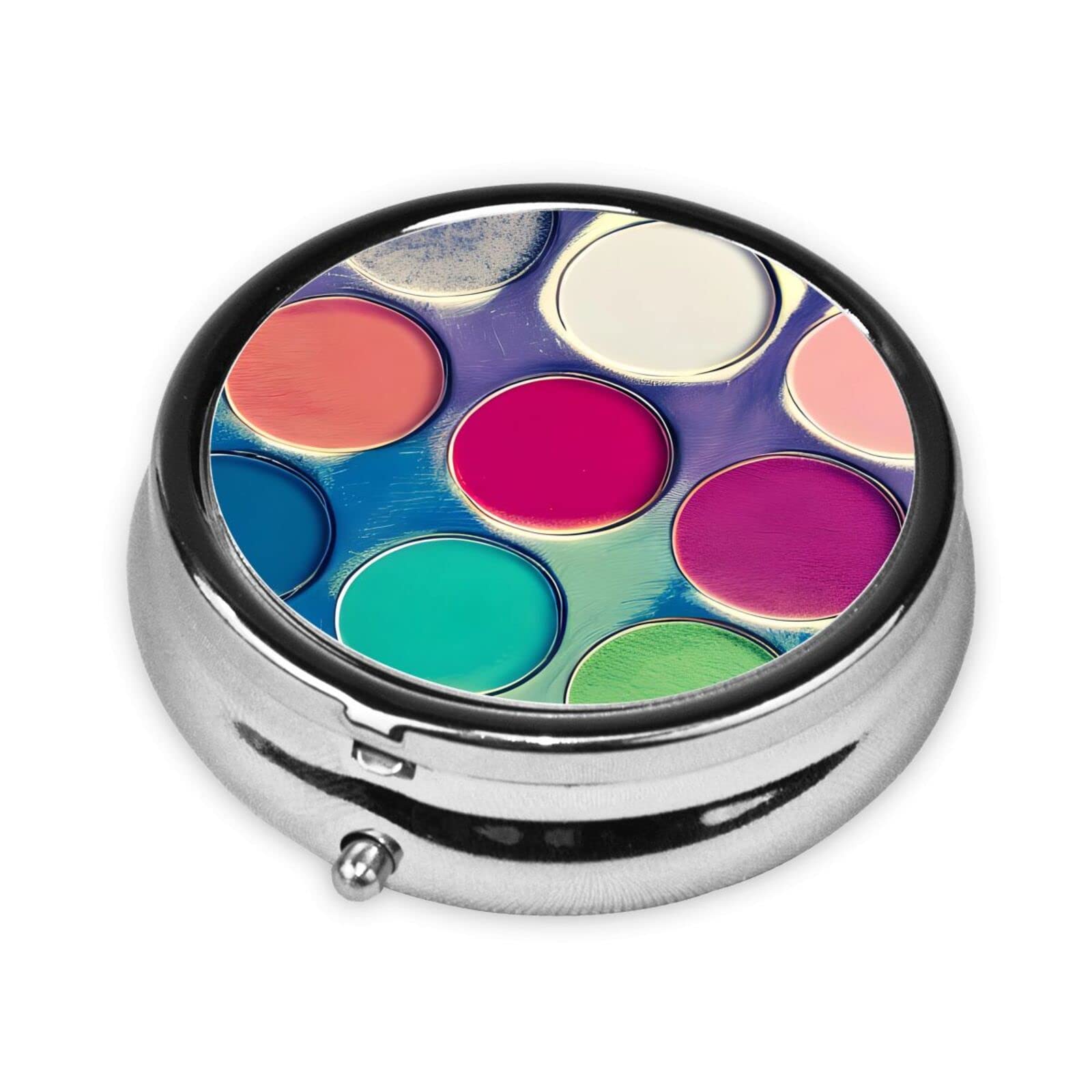 Cute 3-Compartments Round Pill Box Round Color Palette Small Pill Case Portable Medicine Dispenser,for Pocket Purse