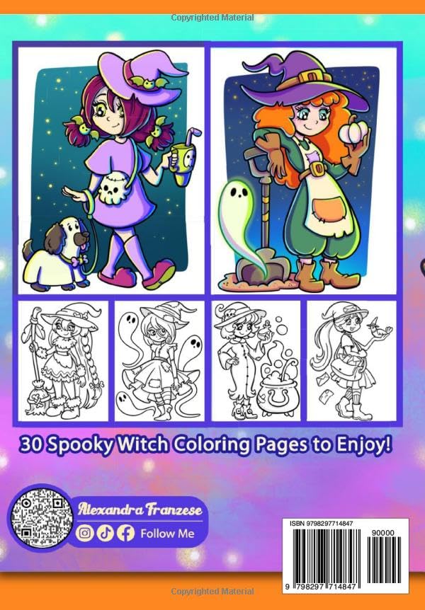 Witch Chibis Travel Size Coloring Book: Spooky Kawaii Halloween Characters to Color, Cozy Fall Images, Great for Kids or Adults to Enjoy image 3