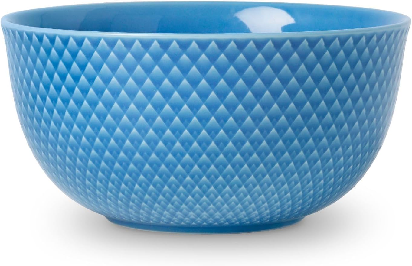 Rosendahl Lyngby Rhombe Color Serving Bowl (6.9"), Blue Porcelain with Sculpted Relief Texture, Gift-Ready Collected Serving Accent