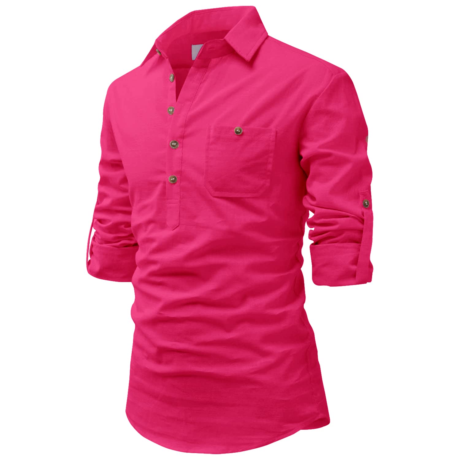 edinwolf Men Cotton Blend Collar Kurta with Pocket (Dark Pink) - XL-picture-20
