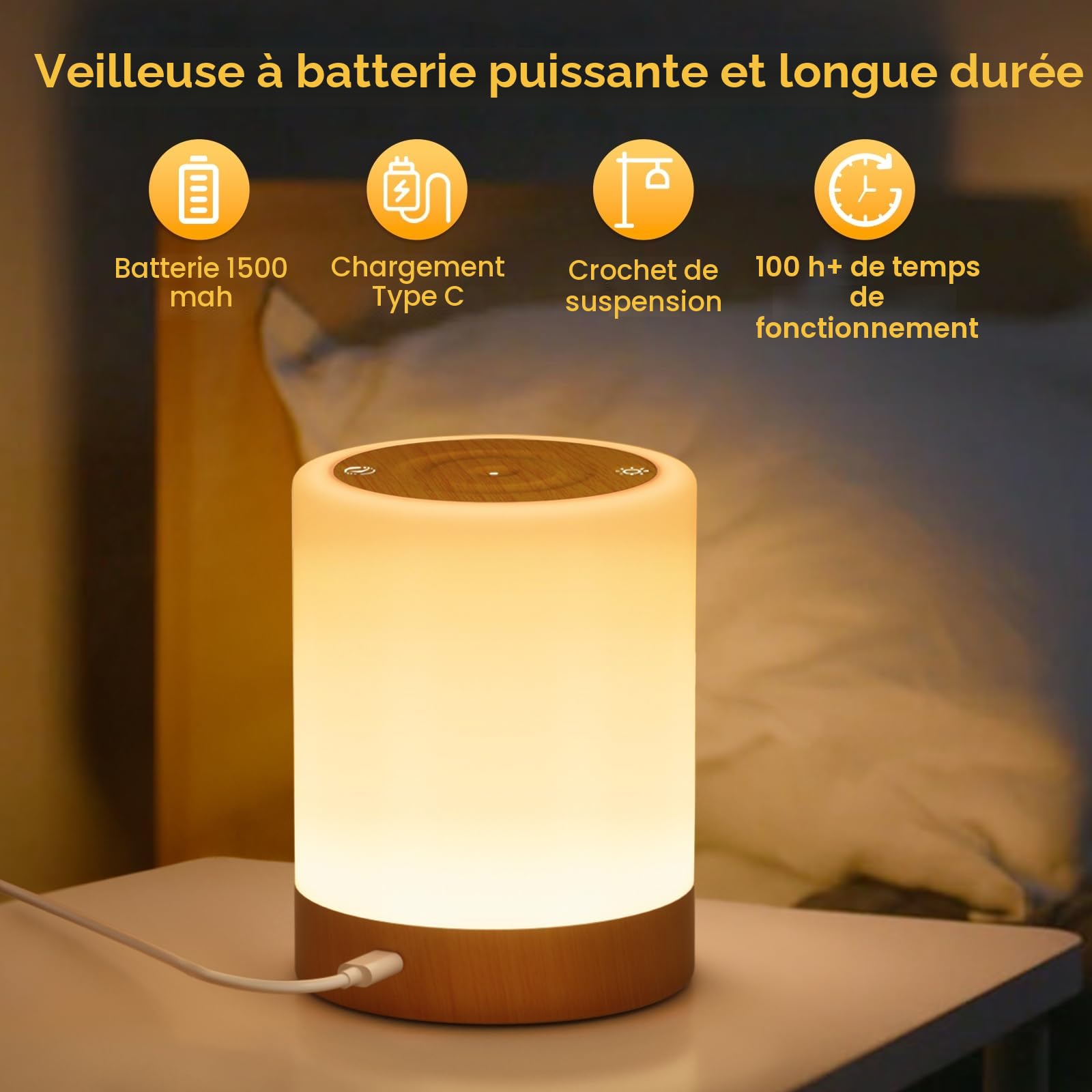 Lamparas de Mesita de Noche Tactil Regulable, Lampara Mesita Noche con 256 RGB Color y 5 Modos, Luz Cálida Luz Nocturna Lampara Mesa LED Recargable USB con Función de Temporizador para Regalo