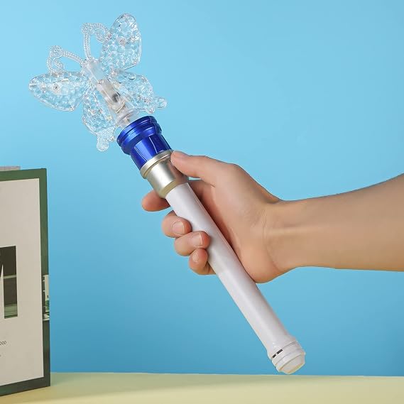Fleeting Time Light Up アナと雪の結晶の杖 - スノーフレークスピニングワンド、マジックワンド 回転玩具 女の子と男の子用 マジックプリンセス感覚おもちゃ、クリスマス&誕生日ギフトブルーバタフライ