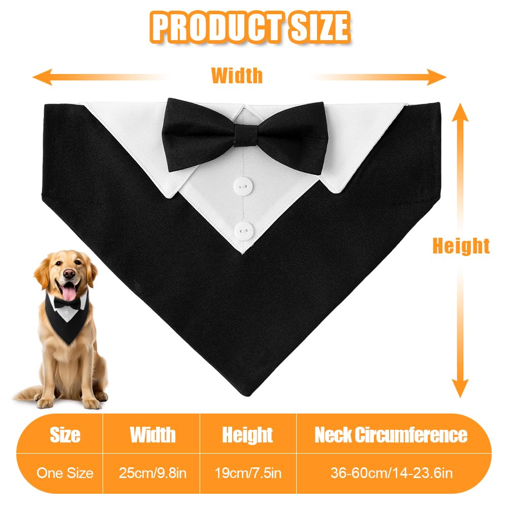 Bandana per Cani Formale 36-60 CM,Collare Smoking Cane con Foulard e Papillon,Sciarpa Cravatta Cane Regolabile,Costume Elegante per Animale Domestico per Matrimoni, Compleanni, Festa - Nero