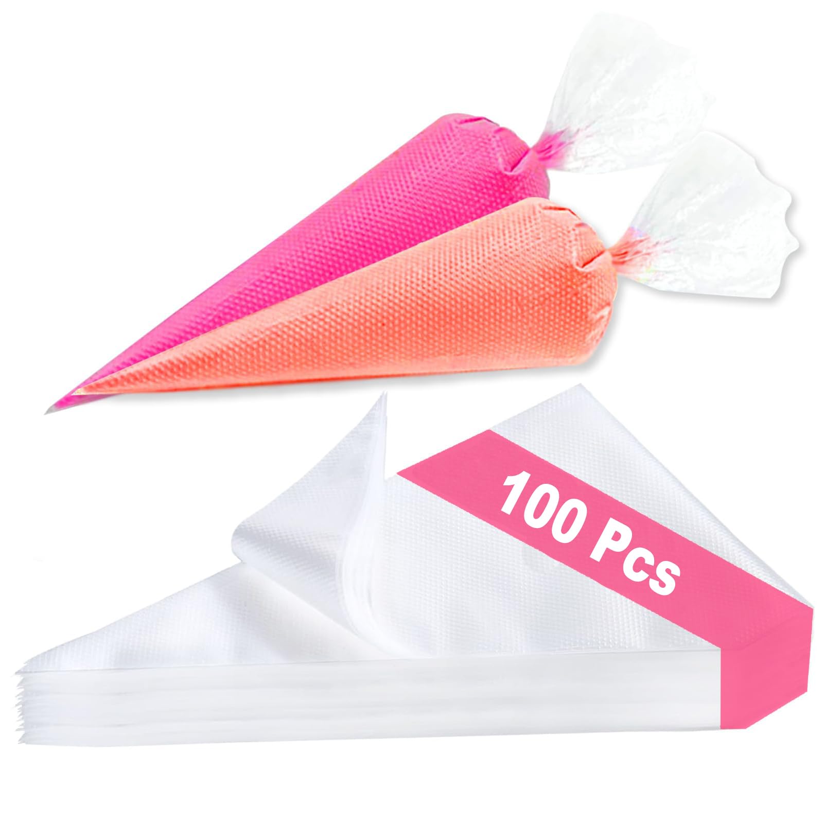 100 Pcs Piping Bags - Clear Icing Piping Bags Cake Decorating Plastic Pastry Bags Strong Icing Bag for Cake Cupcake Dessert Cookies Decoration (26 x 16cm)