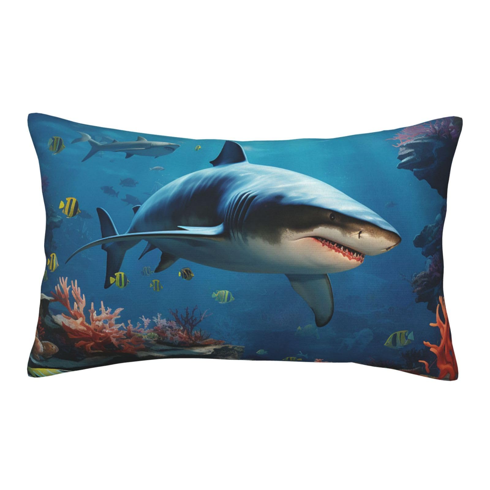 Velvet Pillowcases 14"x20" Ultra Soft Breathable Pillow Cases, Luxury Fuzzy Throw Pillow Covers with Zipper, Fish Sharks Coral Pillow Shams All Seasons Decorative Cushion Cases for Couch