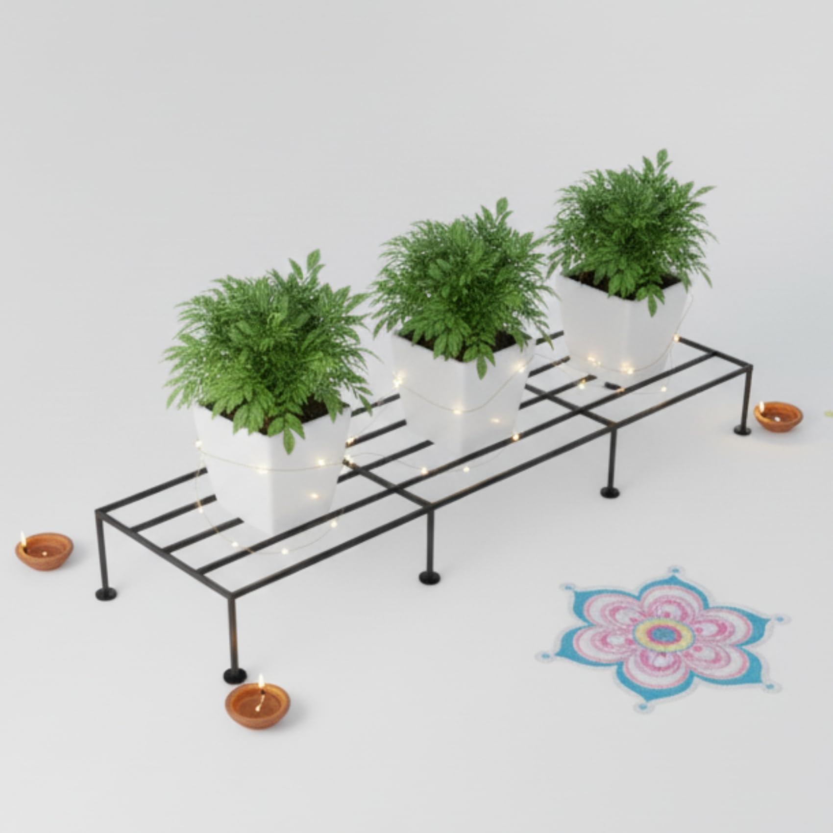 CINAGRO Rectangular Metal Plant Stands, 24 inch, Highly Durable Pot Holders for Indoor & Outdoor Home and Garden Display, Withstands up to 200kg, (Plants Not Included, Black, Pack of 1)