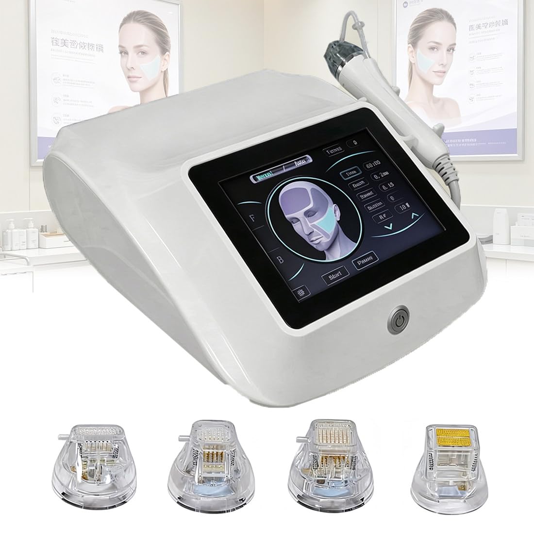 QianCruxtacy Professional Fractional RF Microneedling Machine for Scar Removal, Wrinkle Reduction, and Skin Tightening, 24K Gold Plated Insulated Needles, Adjustable Depth 0.2–3.5mm, Power 10–200W