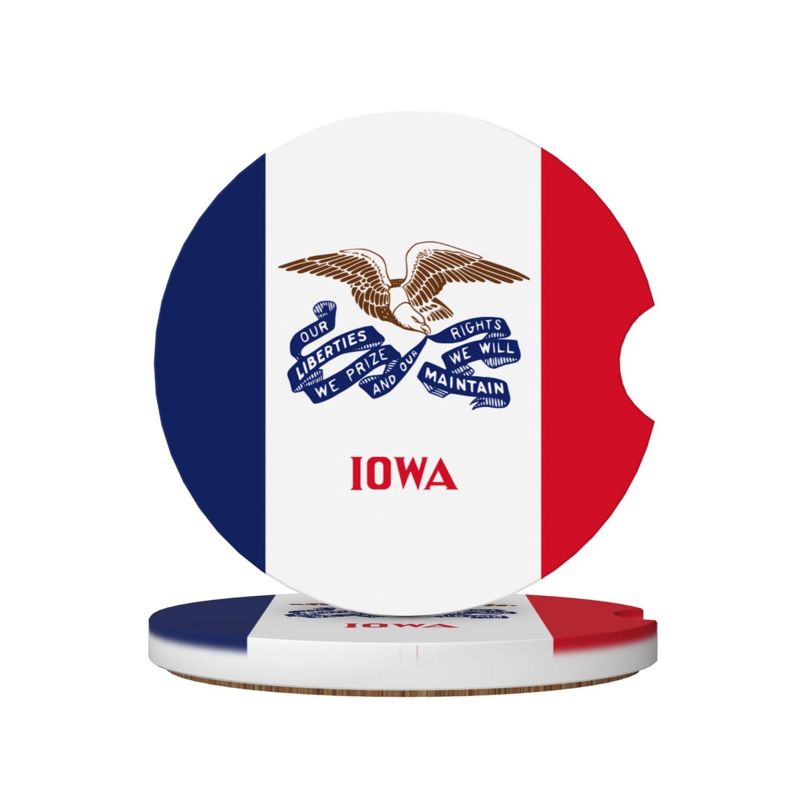 Iowa State Flag Printed Ceramic Car Cup Coasters (2 Pack), Suitable for car Cup Holders, 2.56 inch Diameter