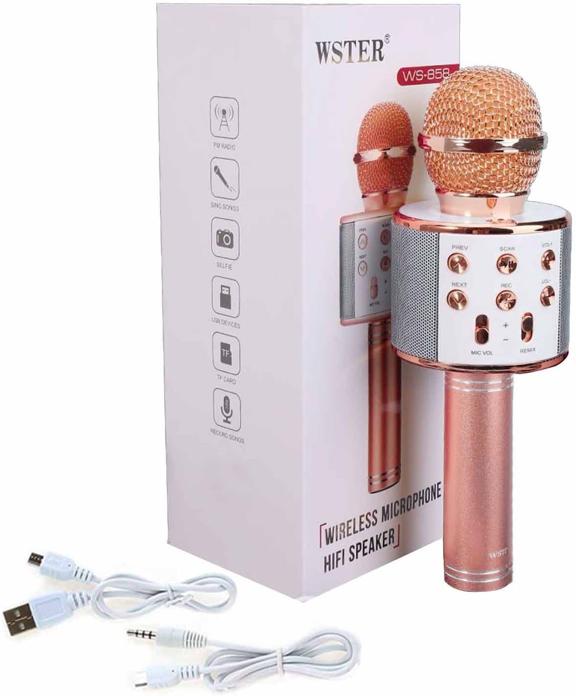 Portable Wireless Karaoke Microphone/Bluetooth Handheld Speaker/WSTER® WS-858 Karaoke Stereo Player for Music Playing, Mini Home KTV Karaoke for Apple Iphone Android Smartphone or PC (RoseGold)